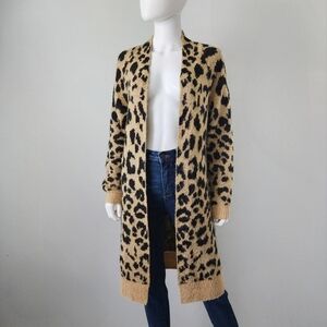 BP For Nordstrom Leopard Print Long Duster Cardigan Sweater, Size Med